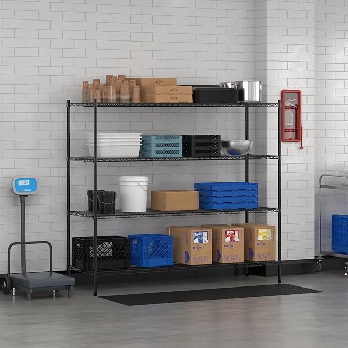 Commercial NSF Listed Black Epoxy Stationary Wire Shelving Kit 24 x 72 x 64 with 4 Shelves Perfect for Warehouse Walk-in Refrigerator Freezer Grocery Store Restaurant Dishroom