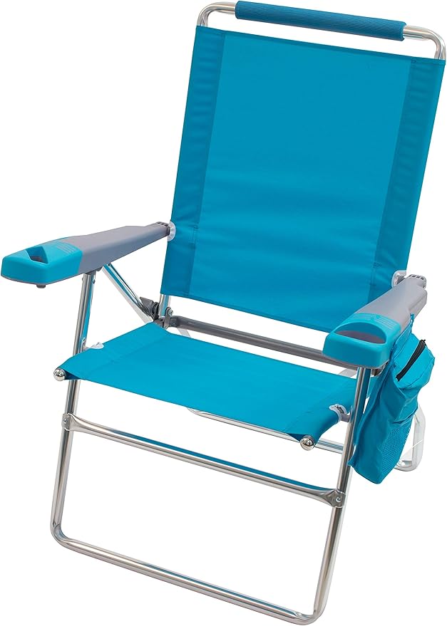 Rio Brands 17 Extended Height 4-Position Folding Beach Camping Lawn Chair Light Blue