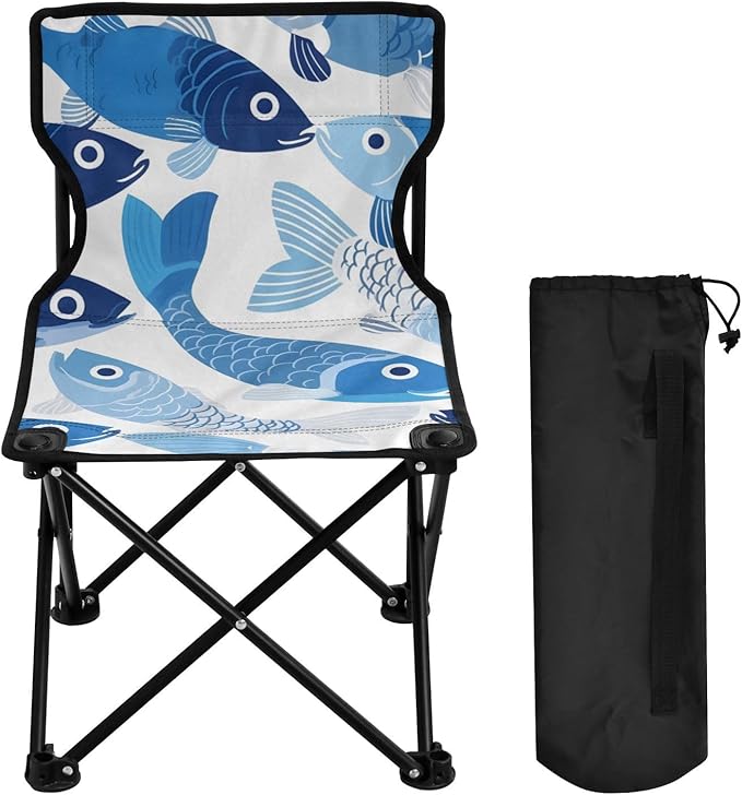 Blue Fish Portable Camping Chairs Folding Chair - Durable Oxford Fabric Lightweight Iron Frame Easy Fold Design - Ideal for Outdoor Activities Camping Fishing and Travel
