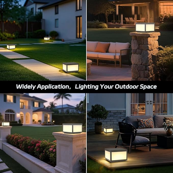Outdoor Modern Post Light Hard Wired Pillar Lights Square Post Column Caps Lamp for Flat Surface Stainless Steel Fence Deck Cap Lantern Lighting for Patio Garden Driveways IP65 Waterproof 10x10