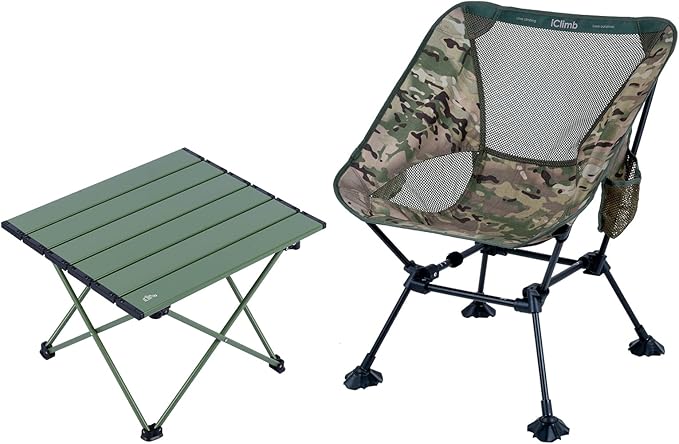 iClimb 1 Folding Table and 1 Anti-Sinking Chair Bundle Ultralight Compact for Adults Outdoor Beach Backpacking Hiking Camping Beach Concert Mountaineering