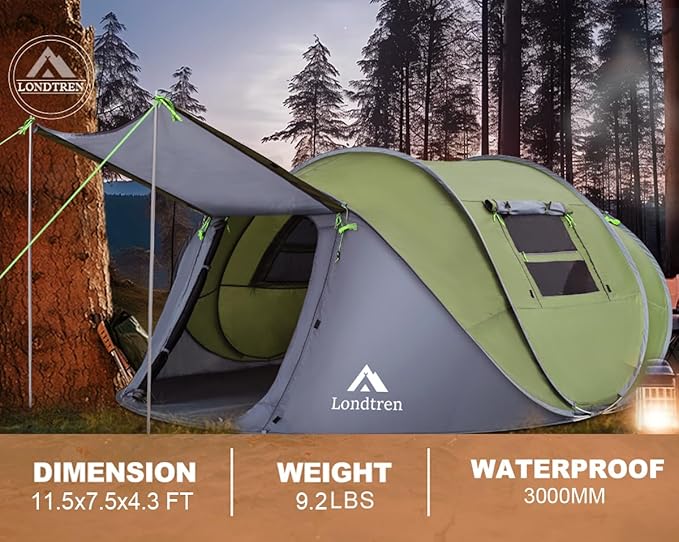 4 Person Easy Pop Up Tent Waterproof Automatic Setup 2 Doors-Instant Family Tents for Camping Hiking &amp Traveling
