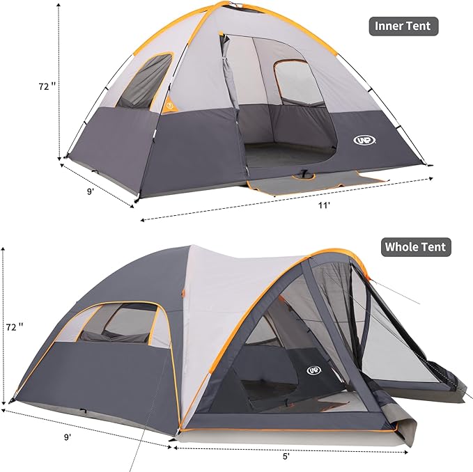 UNP Camping Tent with Screen Room Portable 6 Person Camping Tent with Screen Porch Family Dome Tent for Camping Outdoor - 14'x11'x72''(H)
