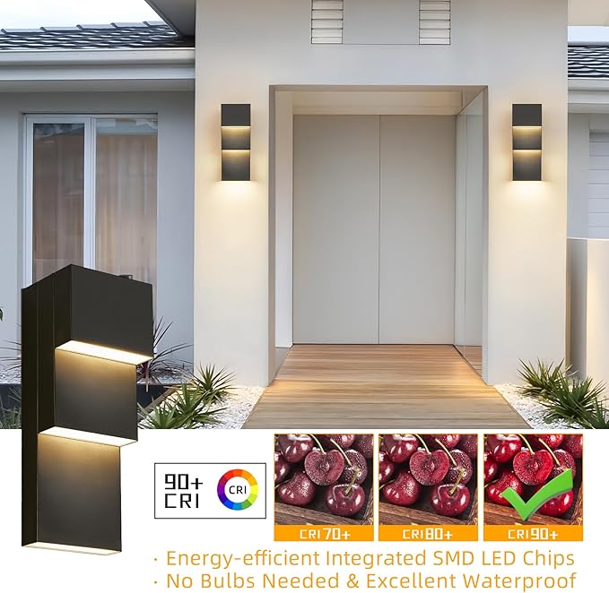 tewei Modern LED Outdoor Wall Sconce 30W Exterior Lighting Fixtures Black Outside Lights for House Integrated LED Outdoor Wall Mount Lights for Front Porch Garage Warm White 3000K 2 Pack