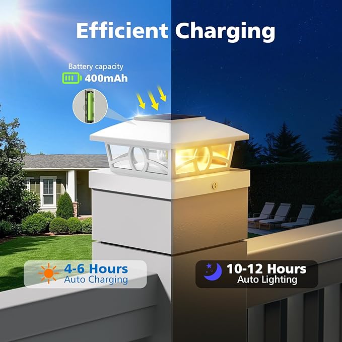 NIORSUN Solar Post Lights Outdoor Fence Post Solar Lights Warm White Outdoor Waterproof Edison LED Bulbs Garden Patio Fence Deck Decor Fence Post Caps 4x4 5x5 Wood Vinyl White 8 Pack