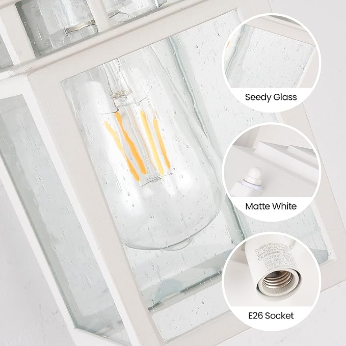 Outdoor Wall Lantern Exterior Lighting Fixtures Wall Mount 2 Pack White Outdoor Sconces with Seeded Glass Exterior Porch/Patio Lights for House Front Door Garage