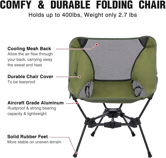 MOON LENCE Portable Camping Chair Backpacking Chair - The 4th Generation Ultralight Folding Chair - Compact Lightweight Foldable Chairs for Hiking Mountaineering Beach (Green-2Pack)