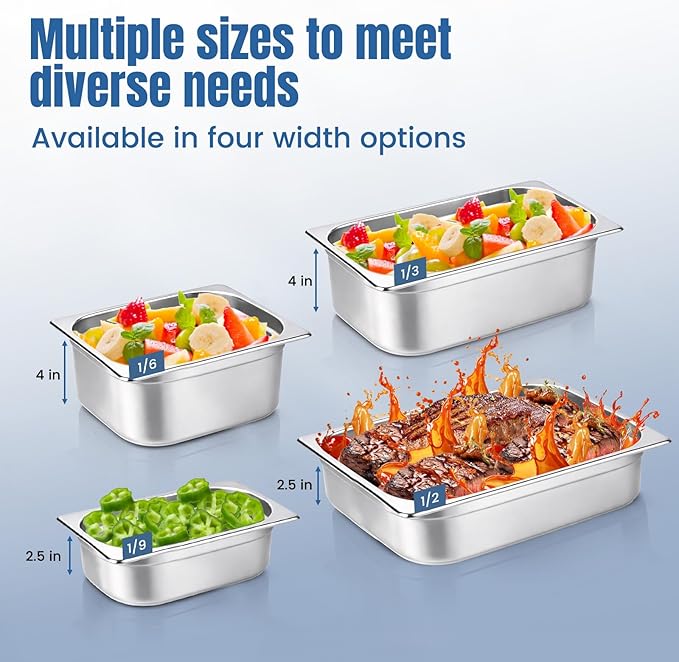6 Pack Stainless Steel Hotel Pans 1/3 Size 4 Inch Deep With LidsAnti-Jam Chafing Steam Table Pans Food Prep Pans for Restaurant Buffet Catering Hotel Dishwasher Safe