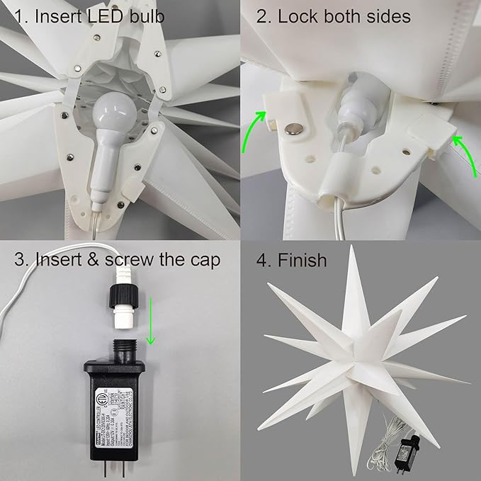 Leejec 22 Moravian Star Light Easy Assembly Christmas Decorations Indoor&amp Outdoor Hanging Advent Star Warm White LED Porch Light with Timer Wedding &amp Home Decor