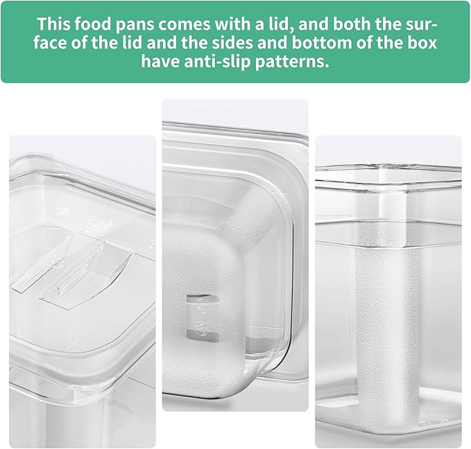 6Pack Food Pans 1/6 Size 6 Inch Deep Commercial Food Storage Containers Polycarbonate Clear (Click to select 1/6 Size 6 Deep With lid)