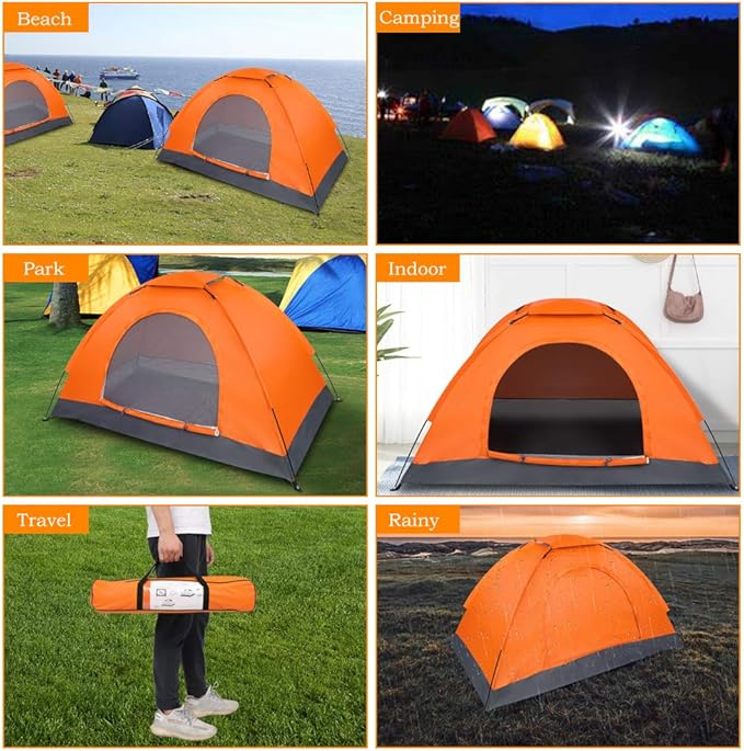 1-Person Waterproof Camping Dome Tent Outdoor Hiking Orange