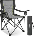 Folding Camping Chairs for Adults Padded Folding Chairs for Outside Heavy Duty with Cup Holders &amp Side Pocket Support up to 500 lbs Black
