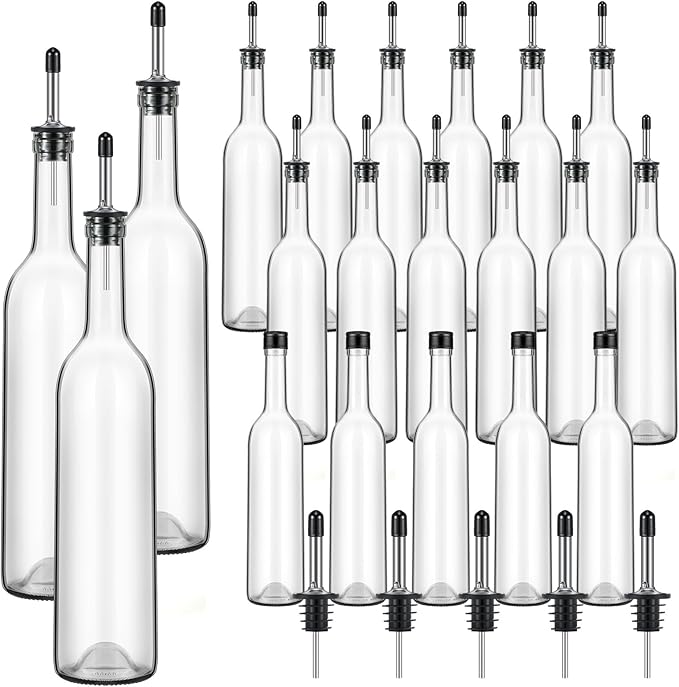 Maxdot 20 Pcs Long Neck Glass Bottles with Pourer Bordeaux Wine Bottle Clear Empty Wine Syrup Juice for Home Bar Liquor Juice Making Wedding Anniversary Party