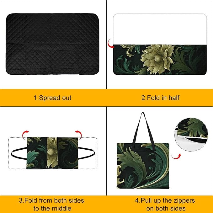 Zipper Dark Green and Green Style Style Picnic Mat Suitable for Travel Camping Park Or Home Use