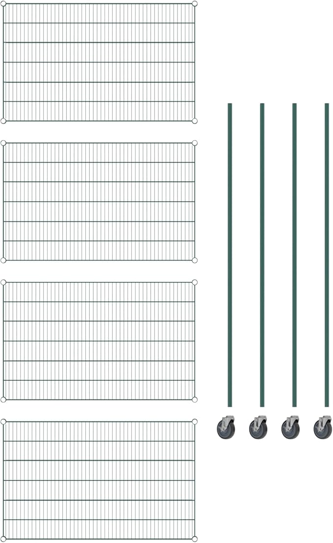 Commercial NSF Listed Green Epoxy Mobile Wire Shelving Kit 30 x 48 x 80 with 4 Shelves Perfect for Warehouse Walk-in Refrigerator Freezer Grocery Store Restaurant Dishroom