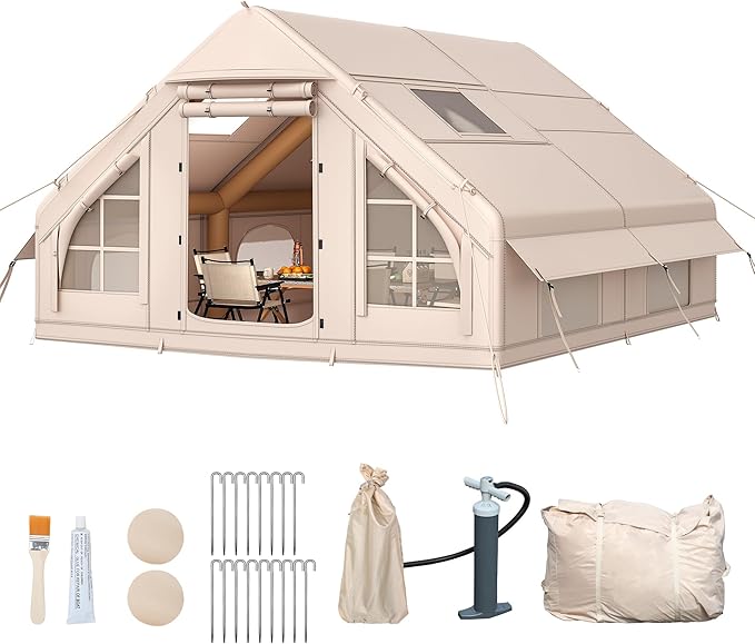 DWVO 13FT X 10FT Inflatable Camping Tents 6-8 People Inflatable House Tents with Pump Easy Setup with Explosion Proof Valve Waterproof Oxford Air Glamping for Camping