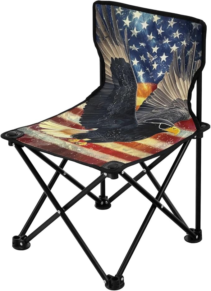 4th of July Independence Day Black Bird Compact Beach Chairs for Adults Lightweight Collapsible Chair Carry Bag Included Ice Fishing Chairs for Adults for Camp Concert