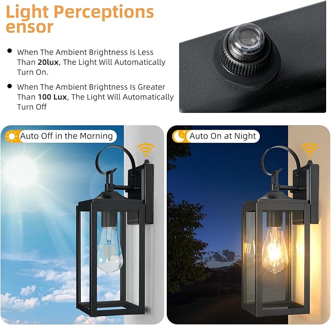 OKELI Dusk to Dawn Outdoor Lighting Fixture Wall SconceFront Porch LightOutdoor Wall Sconces Rust-Proof LightGarage Waterproof Wall Light(Black 16)