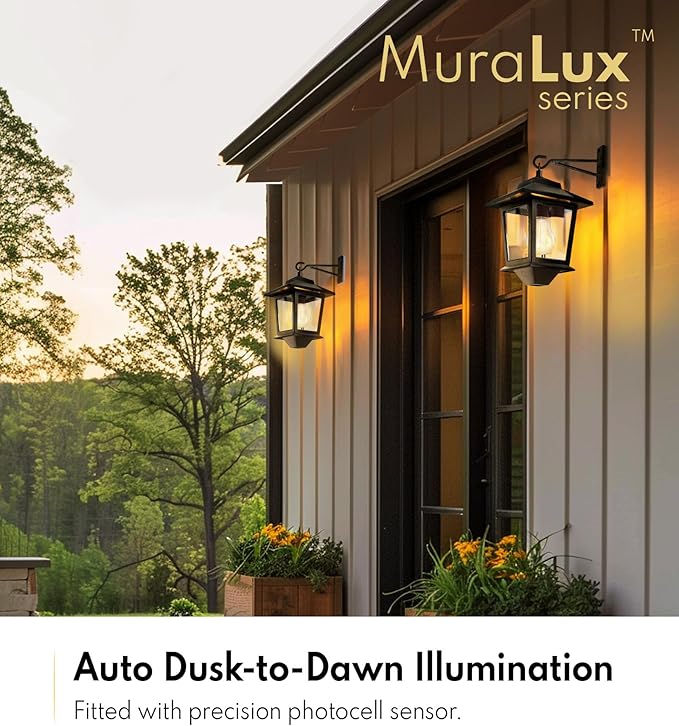 PASAMIC 2 Pack Solar Wall Lanterns with Replaceable BulbOutdoor Hanging Lights with 4 Solar PanelsDusk to Dawn Led Outdoor Wall Sconce Anti-Rust Waterproof Lanterns with Hooks3000K Warm White