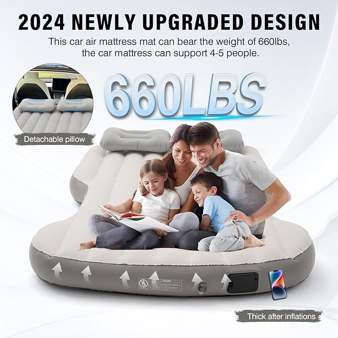 Shademax Self-Inflating Car Air Mattress for Model Y 2025 2024-2020 / Model Y Juniper 2026 Accessories Outdoor Camping Air Bed with 2 Pillows Built-in Pump Air Couch Flocking Air Cushion (Beige&ampGr