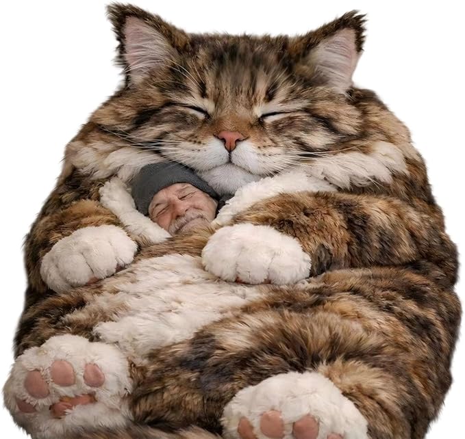 Fluffy Cat Sleeping Bag for Adults Plush Cat Shaped Sleeping Bag for Adults Adorable Cats Envelope Sleeping Bags Washable Warm Blanket for Camping and Home Lounging 68.9x31.5 Inch