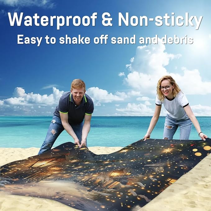 Christmas Beach Blanket Sandproof Beach Mat 68 x 59 Waterproof Quick Drying Sand Free Mat with 4 x Ground Spikes for Outdoor Travel Camping Hiking Winter