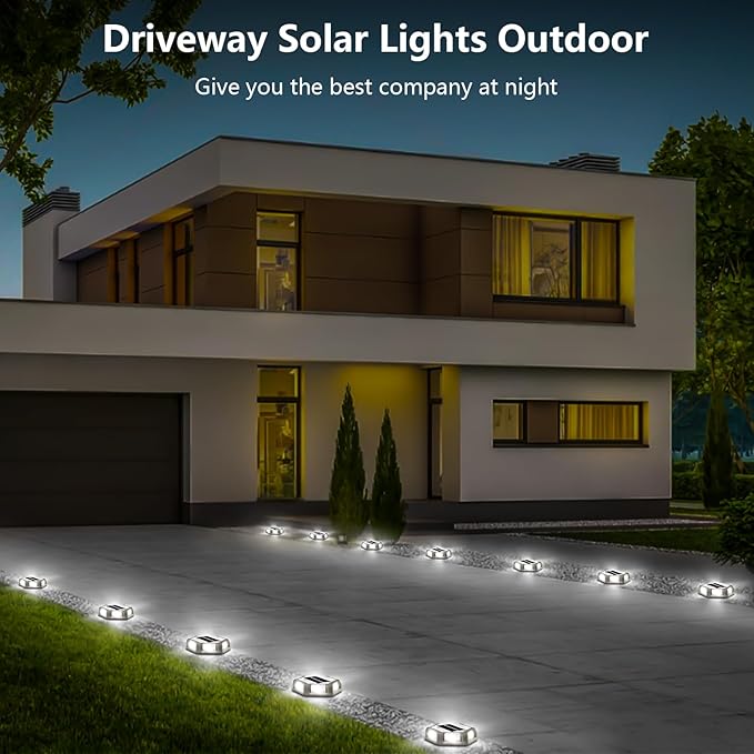 T-SUN Solar Deck Lights Outdoor 24 Pack Solar Driveway Lights for Outside 6000K Modes Dock Deck Light Solar Powered Waterproof Step Light for Yard Pathway Walkway Sidewalk Stair