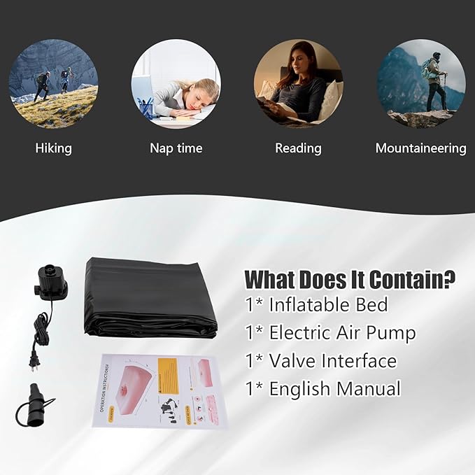 BBL Bed 72 x 40 Inflatable Mattress with Hole BBL Bed After Surgery for Sleeping Ergonomics PVC Pregnancy Bed Inflatable Mattress Air Mattress for Camping Traveling Hiking (Black Bed)
