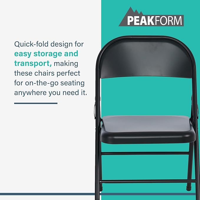 Steel Folding Chair with Cross Leg Braces Construction and Foot Caps for Study Rooms Conferences and Office Use Black 6 Pack