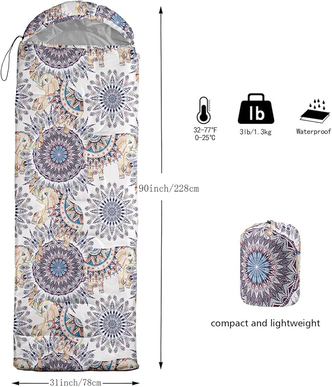 Kids Sleeping Bag for Boys GirlsBohemian Cowboy Print-Lightweight Warm Portable Outdoor Indoor-Waterproof Cold Weather Resistant Sleeping Bag for Camping Hiking
