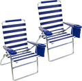 Rio Beach 2-Pack 17 Extended Height 4-Position Folding Beach Chair Blue/White