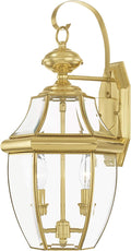 Livex Lighting 2251-02 Monterey 2 Light Outdoor Polished Brass Finish Solid Brass Wall Lantern with Clear Beveled Glass 20.25 x 10.5 x 10