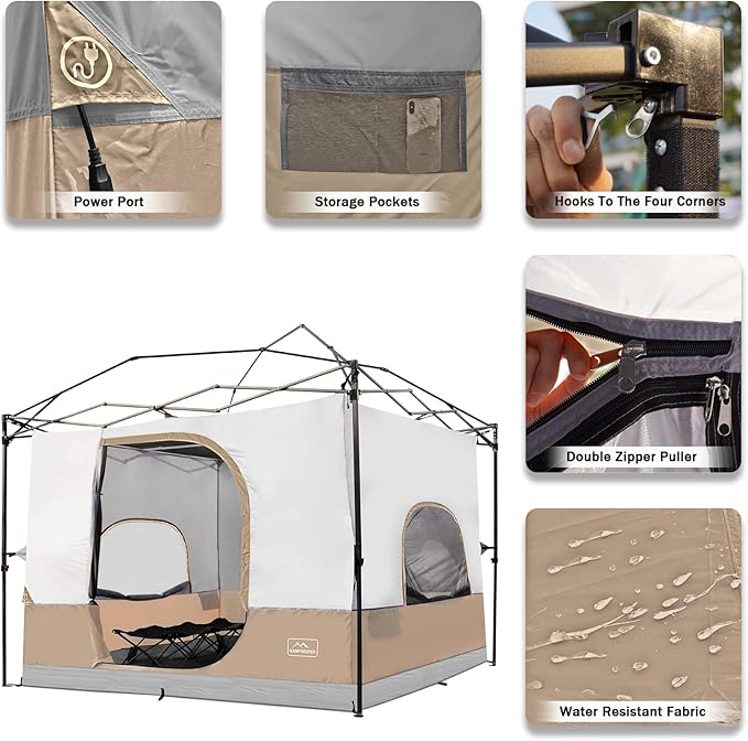 KAMPKEEPER Camping Inner Tent for Pop Up Canopy Converts 10'x10' Straight Leg Canopy into Camping Tent–Fully Vented Roof(Top &amp Frame NOT Included) Khaki