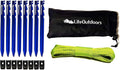 LITEOUTDOORS Ultralight Tent Stake Kit - 12 Aluminum Tent Pegs 100' Reflective Guyline 12 Cord Tensioners - for Backpacking Hiking Camping