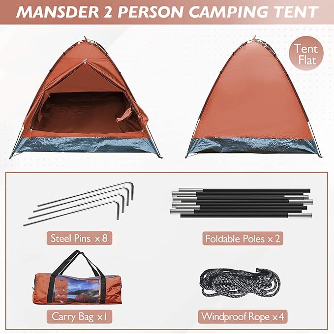 2 Person Camping Dome TentWaterproof Lightweight Portable Tents for Outdoor Camping Hiking Travel