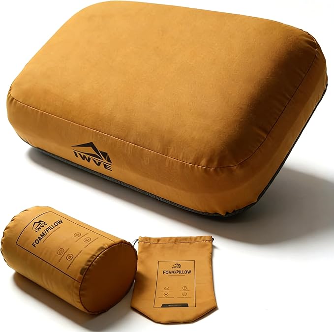 Thick Camping Memory Foam Pillow Compressible &amp Ultralight Travel Pillow for Backpacking - Ergonomic Neck &amp Lumbar Support for Side Sleepers Compact for Hiking Car Airplane