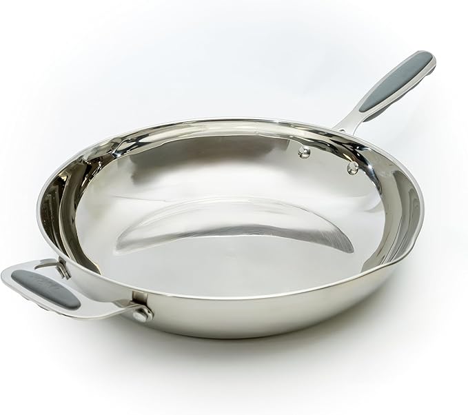 David Burke Stature 12 Fry Pan – Thick Solid Steel Side Handles - Brushed Gray