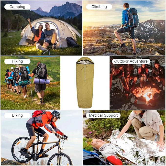 Emergency Sleeping Bag Thermal Bivvy Lightweight Survival Sleeping Bags Thermal Bivy Sack Portable Compact Waterproof Reusable for Camping Hiking Outdoor Activities