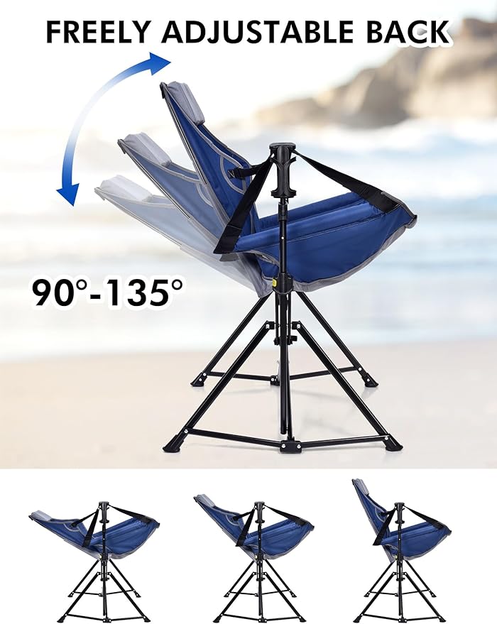 Hammock Camping Chair - 3 Heights Portable Hammock Chair Camping with Adjustable Backrest Headrest Padded Seat Cup Holder - 450 LBS Heavy Duty