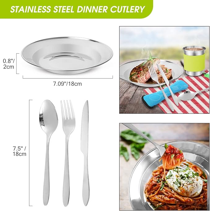 Odoland 39pcs Camping Cookware Mess Kit Non-Stick Large Size Hanging Pot Pan Kettle with Base Dinner Cutlery Sets for 6 and More Cups Dishes Forks Spoons Kit for Outdoor Camping Hiking Picnic