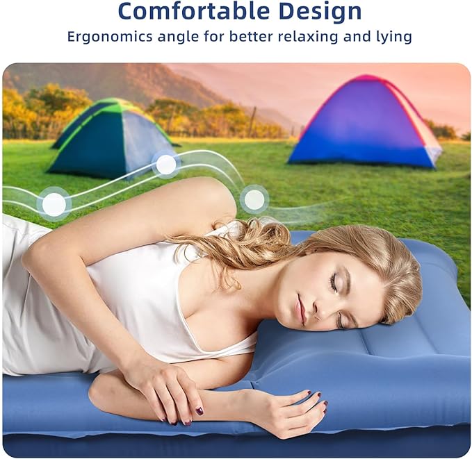 Camping Sleeping PadsExtra Thick 5 Inch Inflatable Sleeping Mat with Pillow Built-in PumpOversized Air Mattress Super Portable for Backpacking Hiking Tent Traveling