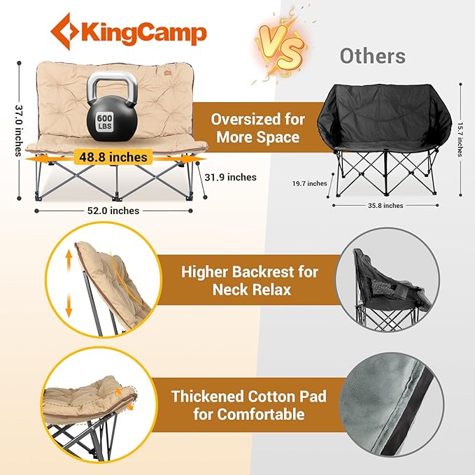 KingCamp Folding Comfy Butterfly Chair Oversized Padded Camping Chairs for Adults Comfortable Camp Chair 300lbs Heavy Duty with High Back for Outdoor Lawn Patio Bedroom Living Room Dorm