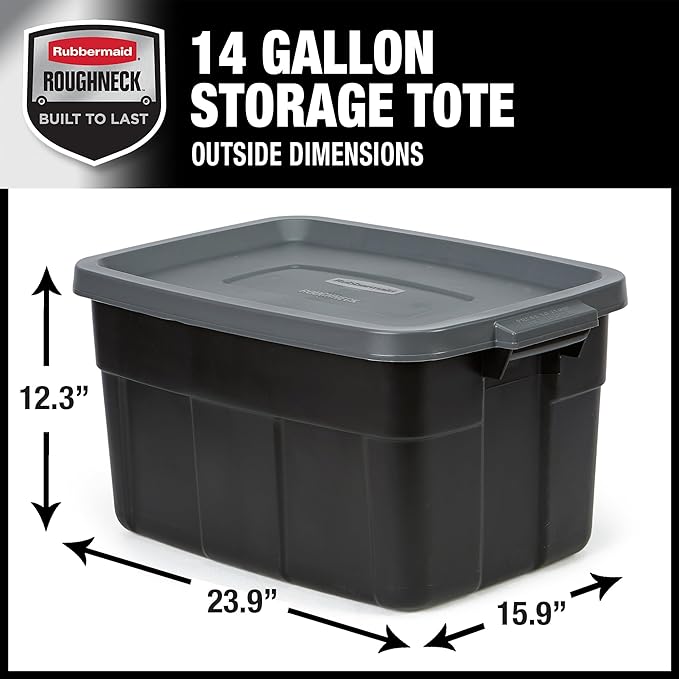 Rubbermaid Heavy Duty Black Storage Bins Plastic Totes with Lids for Storage Stackable Large Capacity Durable Multipurpose 14 GAL 6 Pack (14 GAL - 6 Pack Solid Black and Grey)