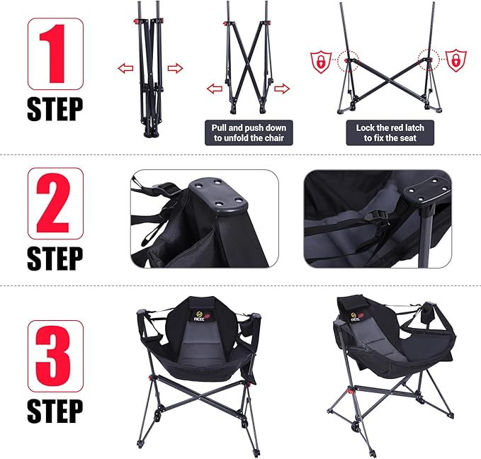 Nice C Heated Hammock Camping Chair Swing Chair Folding Rocking Chair Camping Chair High Back with Stand Cup Holder Side Pocket Heavy Duty 10000mAh Power Bank Included (Set of 2)