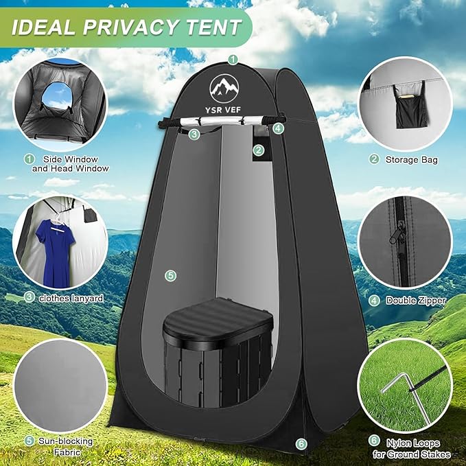Portable Toilet Kit Camping Toilet with Pop-Up Privacy Tent and Poo Gel Toilet Bags Washable Portable Outdoor Showers Changing Rooms