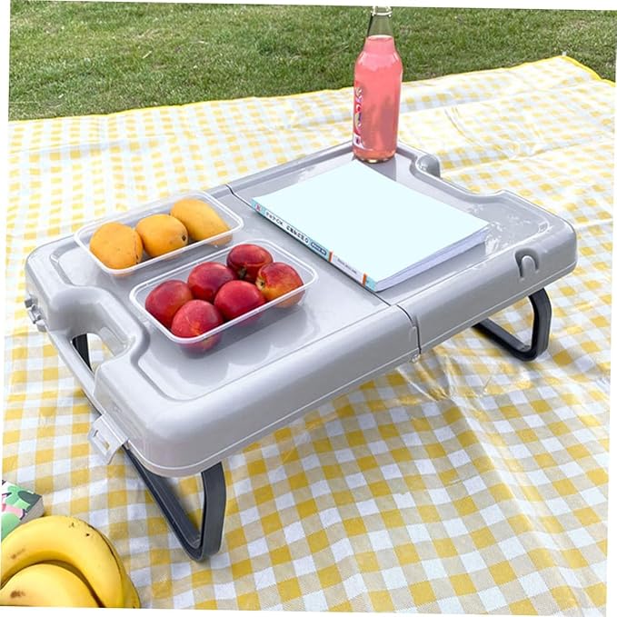 Folding Outdoor Picnic Table Portable Lightweight Camping Furniture for BBQ Beach and Hiking Spacious Design Construction Easy to Carry Grey