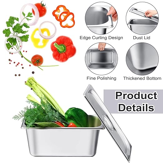 8 Pack Stainless Steam Hotel Pan 6 Deep Steam Table Pan with Lid 0.8 mm Thick Stainless Steel Restaurant Anti Clogging Steamer for Party Restaurant Hotel(1/3 Size)