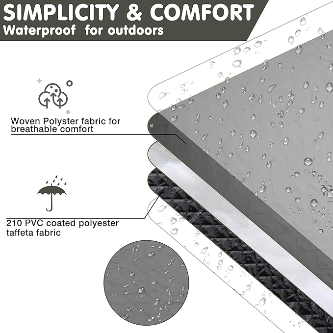 Waterproof Picnic Blanket 80 * 80 in Portable with Carry Strap for Beach Mat or Family Outdoor Camping Party Park Blanket for Grass Park Hiking Travel