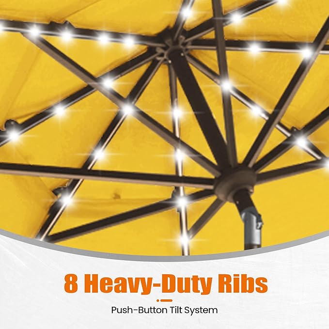 EliteShade USA 10-Year-Non-Fading 10Ft 3 Layers Market Umbrella with 80 LED Lights Patio Umbrella Outdoor Table Umbrella with Ventilation(Sunflower Yellow)