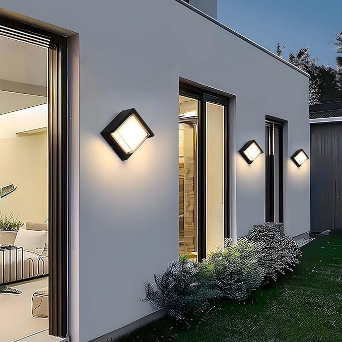 Aiwewin 1 Pack Outdoor Wall Sconces 6 Inch Modern Square LED Exterior Light Fixtures 1200LM 3CCT Selectable (3000K/4000K/6000K) IP65 Waterproof Black Aluminum Porch Lights for Garage House Garden